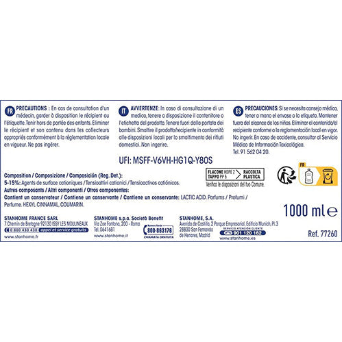 Visuel décrivant les contraintes réglementaires et composition du Adoucissant ultra concentré lait d'avoine & vanille
